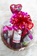 Valentine Wine Gift Basket with Heart Balloon and Ribbon